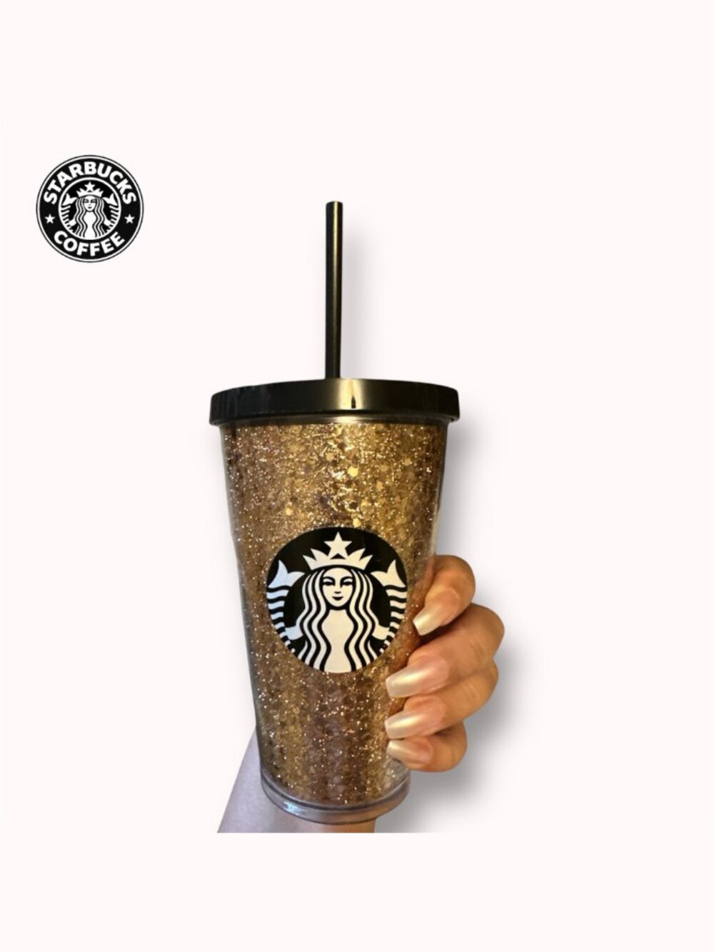 Starbucks Grande 16 oz gold glitter cold cup